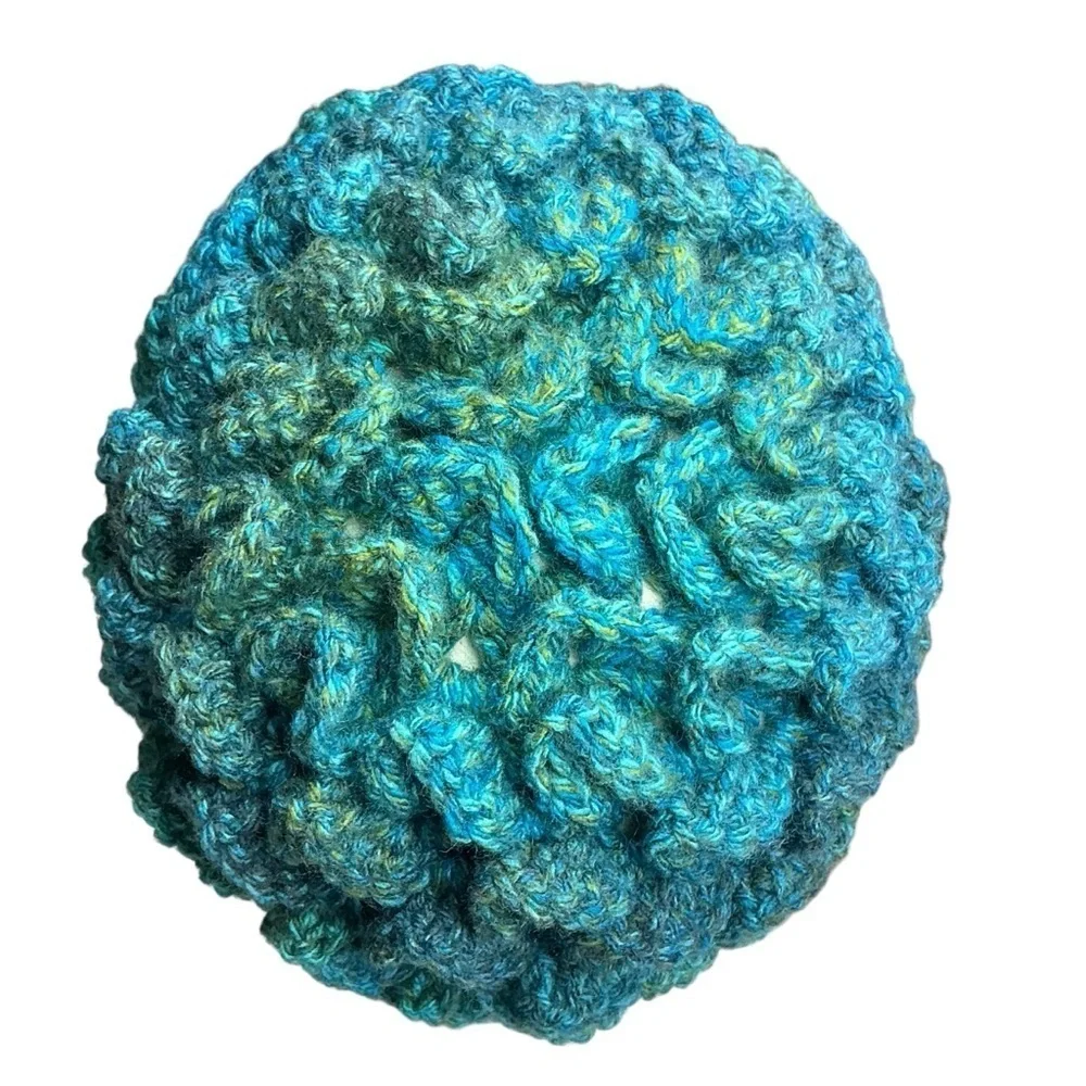 Kids Winter Beanie Hat Blue‎ Green Crocodile Dragon Scale Handcrafted Crochet